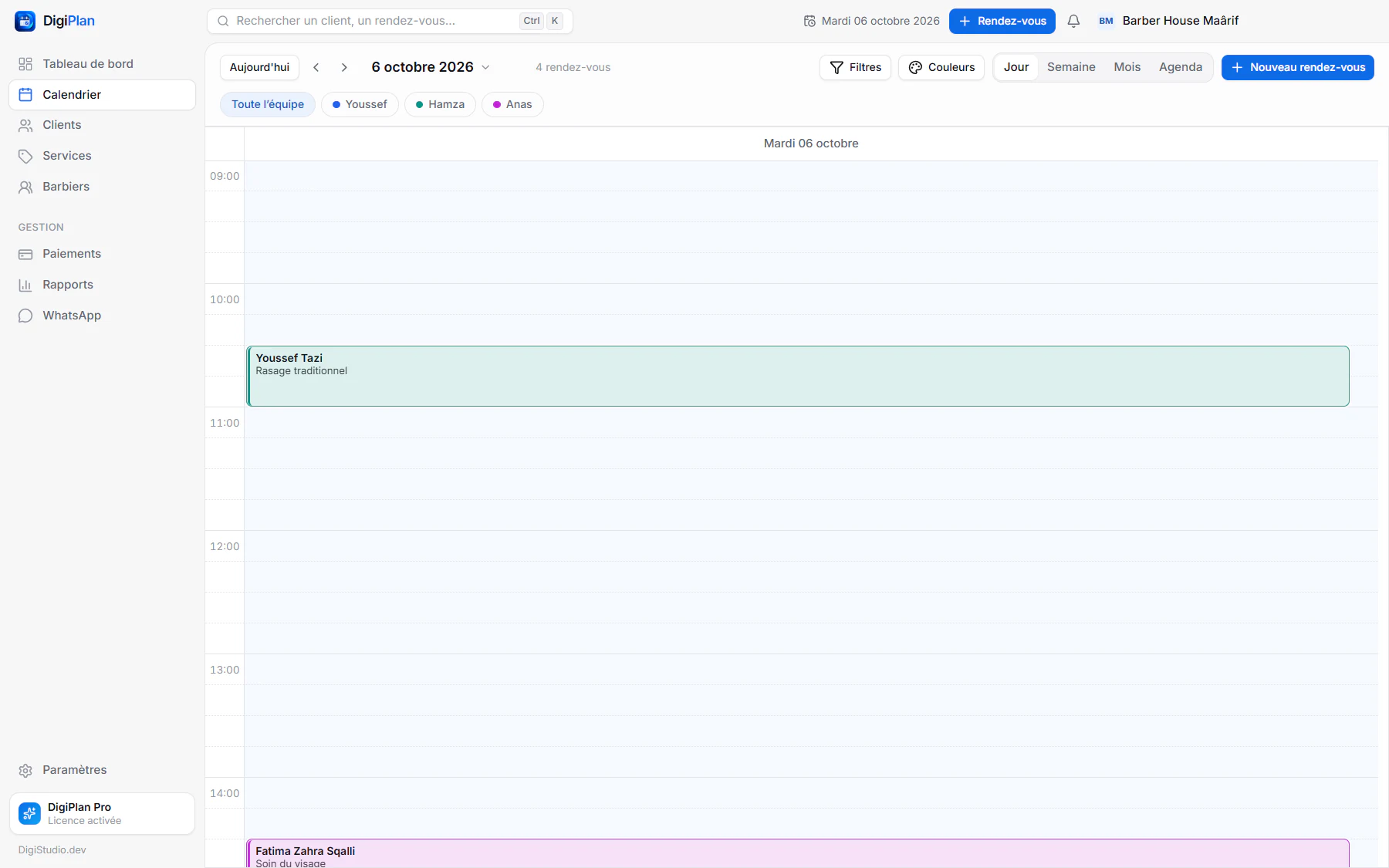 Vue jour du calendrier DigiPlan