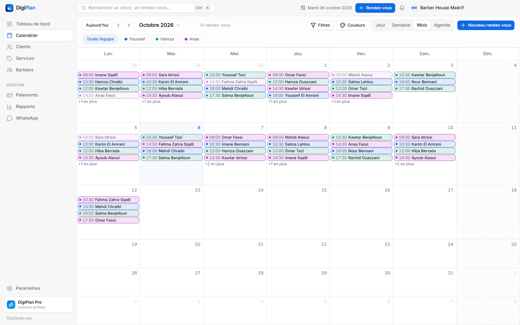 Vue mois du calendrier DigiPlan