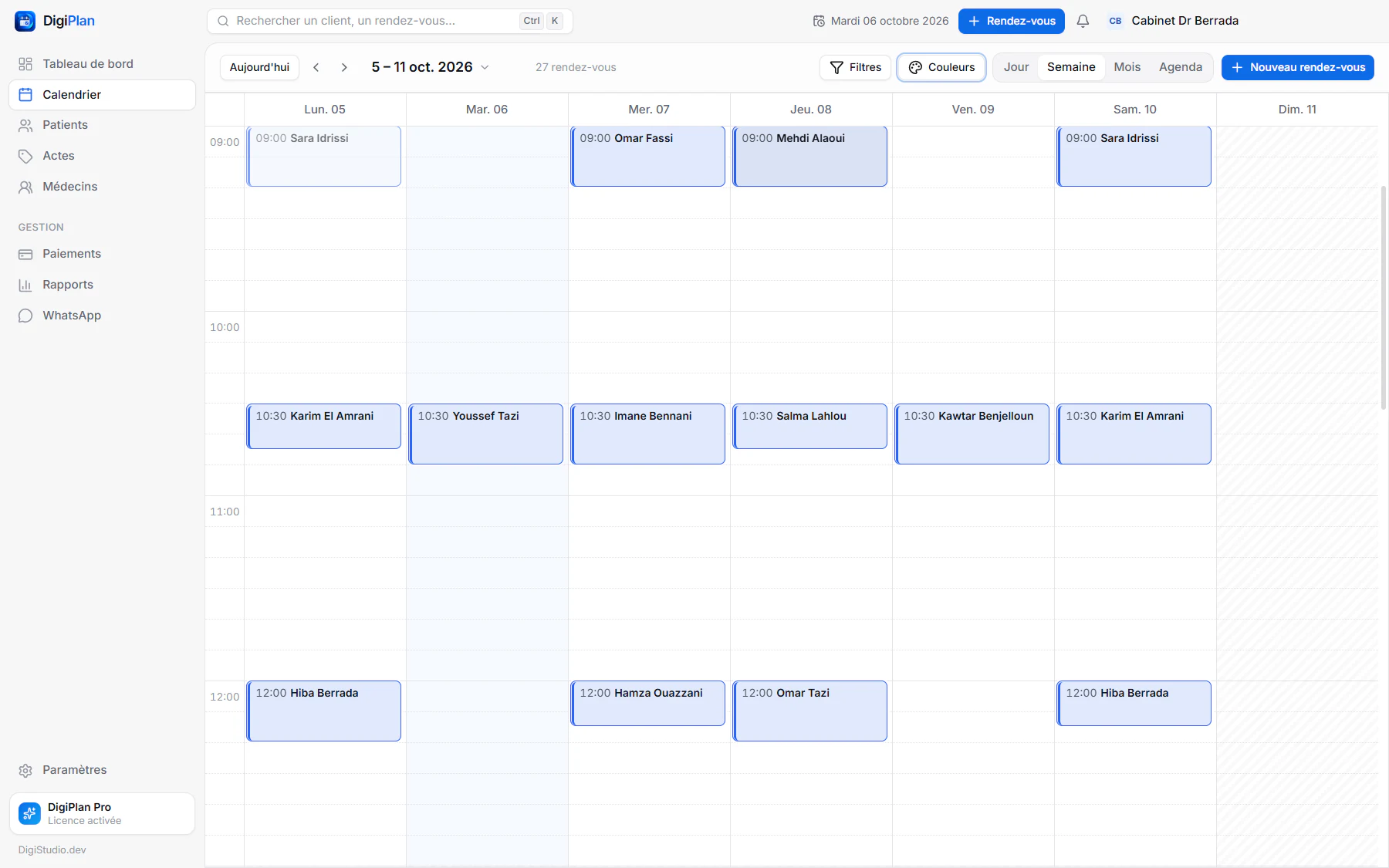 Planning hebdomadaire des consultations dans DigiPlan
